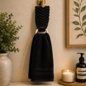 Black Macrame Towel Holder